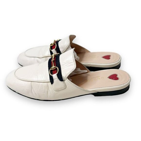 Gucci Princetown White Leather Horse Bit Slipper Mule Slide Loafer Women’s 37.5 - Picture 2 of 12
